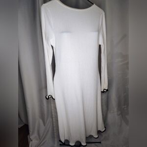 Elegant Off- White Ribbed Dress Black Trim